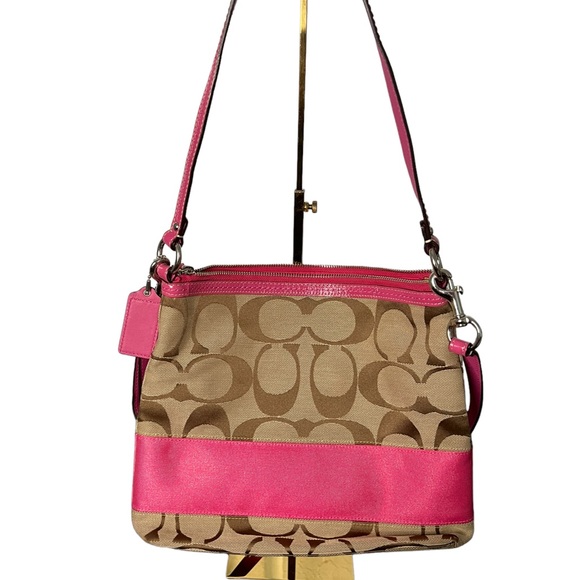 Coach Bags Coach Crossbody Tan Signature Monogram Pink Poshmark